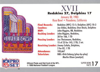 1990-91 Pro Set Super Bowl XXV Silver Anniversary Commemorative #17 SB XVII Ticket Back