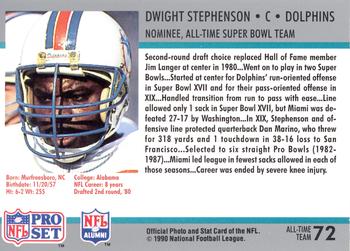 1990-91 Pro Set Super Bowl XXV Silver Anniversary Commemorative #72 Dwight Stephenson Back