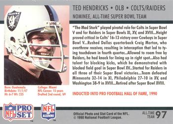 1990-91 Pro Set Super Bowl XXV Silver Anniversary Commemorative #97 Ted Hendricks Back