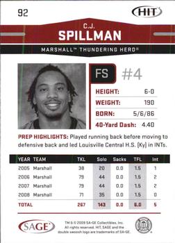 2009 SAGE HIT #92 C.J. Spillman Back