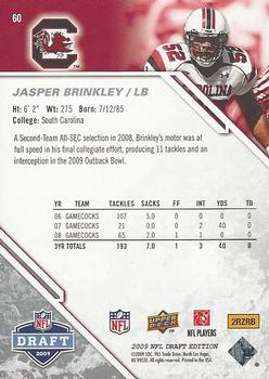 2009 Upper Deck Draft Edition #60 Jasper Brinkley Back