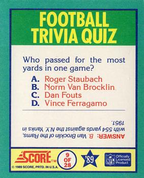 1989 Score - Magic Motion: Football Trivia Quiz #9 Football Trivia Quiz Back