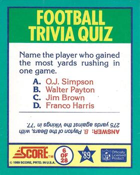 1989 Score - Magic Motion: Football Trivia Quiz #6 Football Trivia Quiz Back