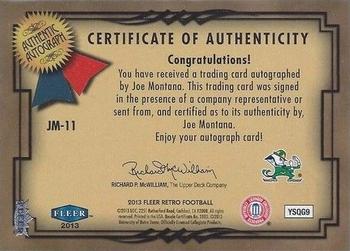 2013 Fleer Retro - Fleer Greats of the Game Autographs #JM-11 Joe Montana Back