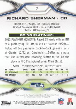 2014 Topps Platinum #7 Richard Sherman Back