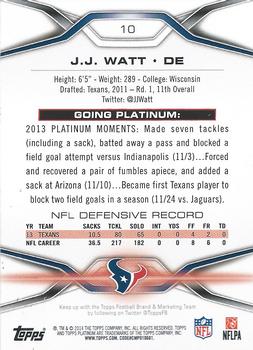 2014 Topps Platinum #10 J.J. Watt Back