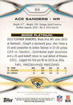 2014 Topps Platinum #64 Ace Sanders Back