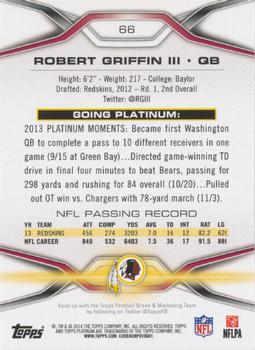 2014 Topps Platinum #66 Robert Griffin III Back