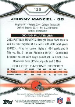 2014 Topps Platinum #126 Johnny Manziel Back