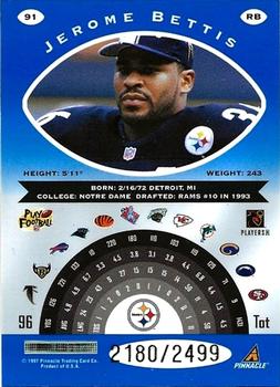 1997 Pinnacle Totally Certified - Platinum Blue #91 Jerome Bettis Back