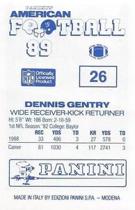 1989 Panini Stickers (UK) #26 Dennis Gentry Back