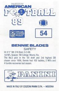 1989 Panini Stickers (UK) #54 Bennie Blades Back