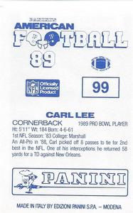 1989 Panini Stickers (UK) #99 Carl Lee Back