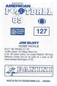 1989 Panini Stickers (UK) #127 Jim Burt Back