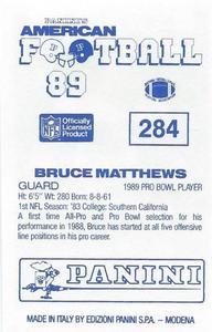 1989 Panini Stickers (UK) #284 Bruce Matthews Back