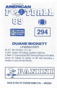 1989 Panini Stickers (UK) #294 Duane Bickett Back