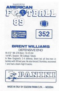 1989 Panini Stickers (UK) #352 Brent Williams Back