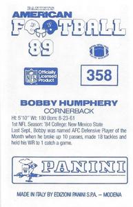 1989 Panini Stickers (UK) #358 Bobby Humphery Back