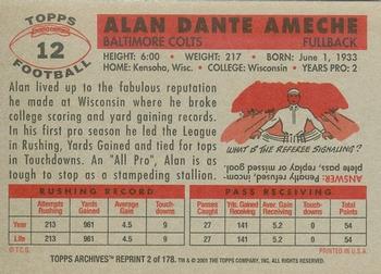 2001 Topps Archives #2 Alan Ameche Back