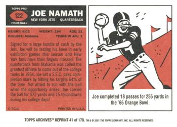 2001 Topps Archives #41 Joe Namath Back