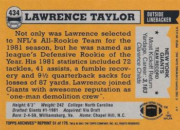 2001 Topps Archives #51 Lawrence Taylor Back