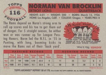 2001 Topps Archives #58 Norm Van Brocklin Back