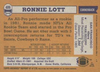 2001 Topps Archives #67 Ronnie Lott Back