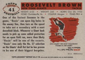 2001 Topps Archives #68 Roosevelt Brown Back