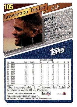 2001 Topps Archives #152 Lawrence Taylor Back