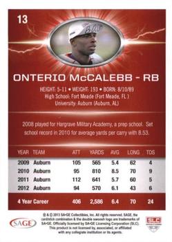 2013 SAGE HIT - Red #13 Onterio McCalebb Back