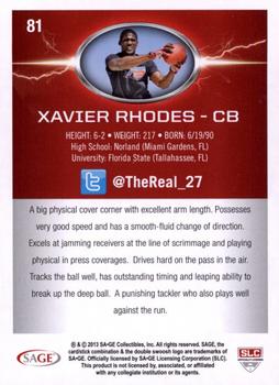 2013 SAGE HIT - Red #81 Xavier Rhodes Back