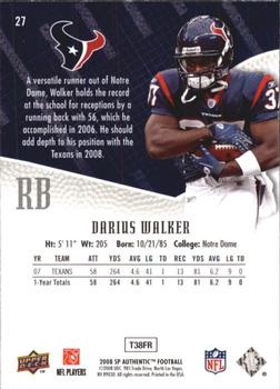 2008 SP Authentic #27 Darius Walker Back