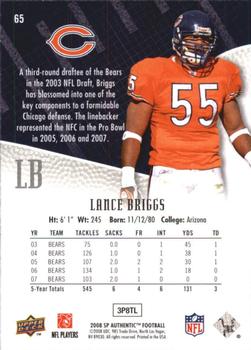 2008 SP Authentic #65 Lance Briggs Back