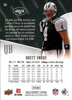2008 SP Authentic #69 Brett Favre Back