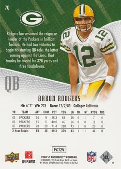2008 SP Authentic #70 Aaron Rodgers Back