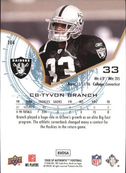 2008 SP Authentic #164 Tyvon Branch Back