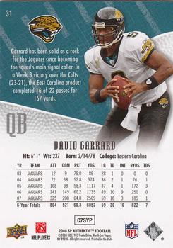 2008 SP Authentic #31 David Garrard Back