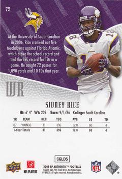 2008 SP Authentic #75 Sidney Rice Back