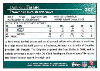 2009 Topps #237 Anthony Fasano Back