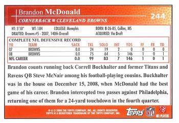 2009 Topps #244 Brandon McDonald Back