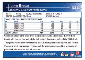 2009 Topps #331 Aaron Brown Back