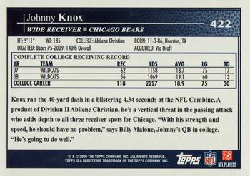 2009 Topps #422 Johnny Knox Back