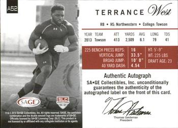 2014 SAGE Autographed - Gold #52 Terrance West Back