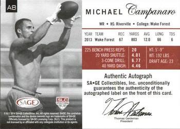 2014 SAGE Autographed - Platinum #8 Michael Campanaro Back