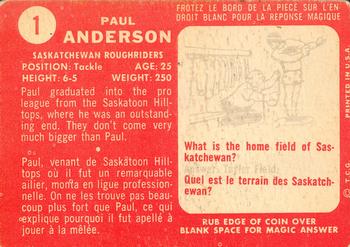 1958 Topps CFL #1 Paul Anderson Back