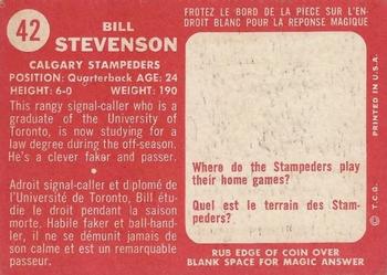 1958 Topps CFL #42 Bill Stevenson Back