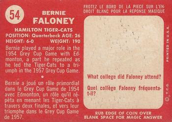 1958 Topps CFL #54 Bernie Faloney Back