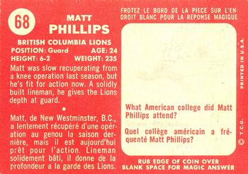 1958 Topps CFL #68 Matt Phillips Back