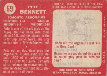1958 Topps CFL #69 Pete Bennett Back