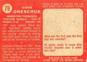 1958 Topps CFL #79 Steve Oneschuk Back